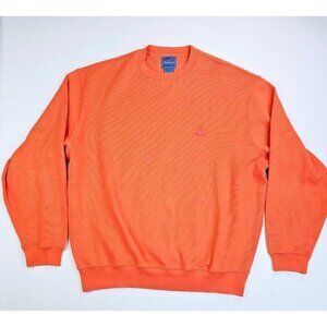 Faconnable Size Large Mens Orange Embroidered Chest Logo Pullover Crew Sweater